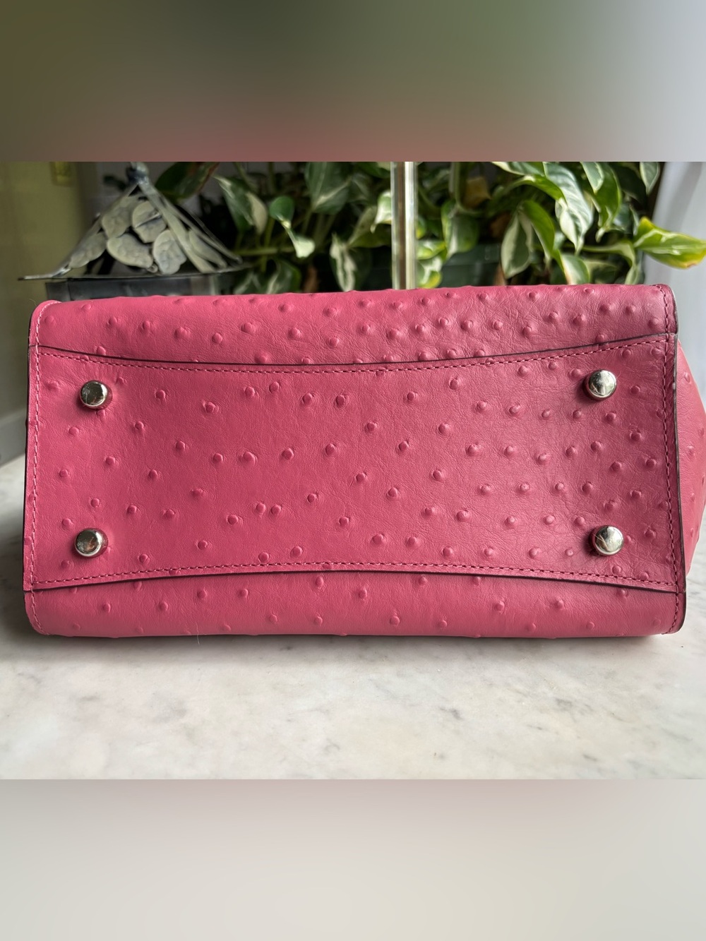 Coach Pink Ostrich-Embossed Leather Satchel with Silver Hardware - Picture 5 of 12